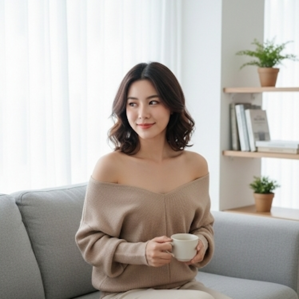 Elegant Tan Off-Shoulder Sweater